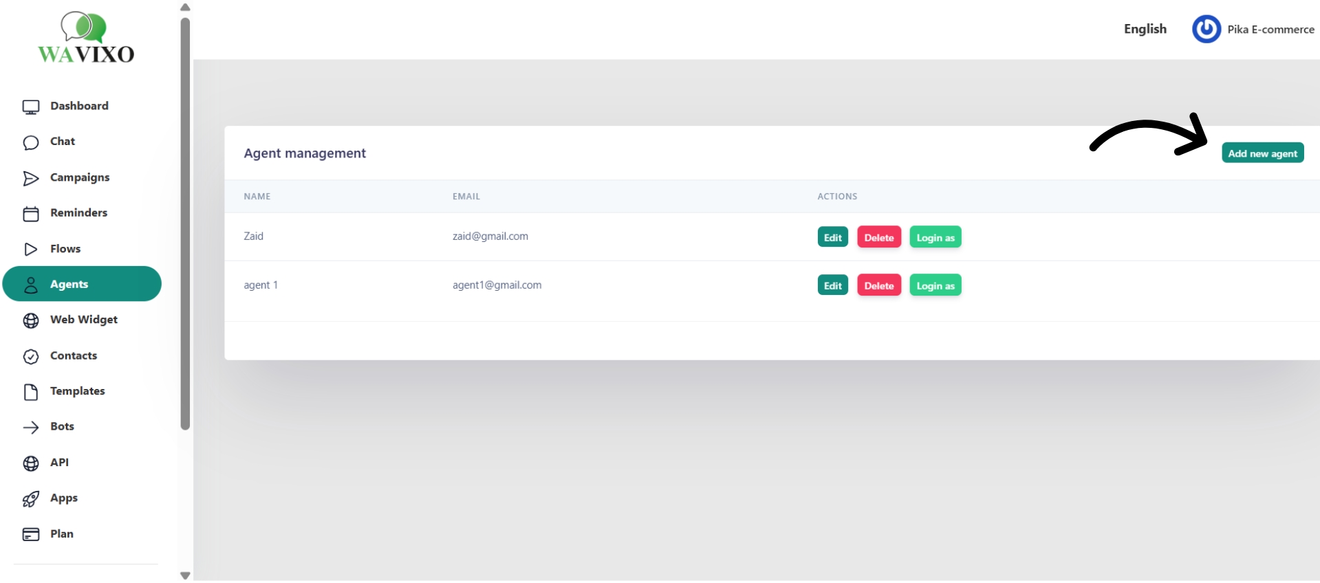 Add new agent button